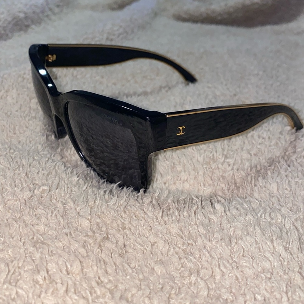 Authentic Chanel CC black and gold sunglasses